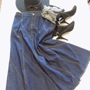 Plus Size Denim Maxi Skirt